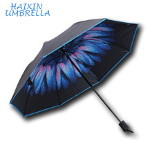 Nuevos artículos 2017 Venta caliente Publicidad 3 Venta de la promoción plegable Barato Lindo Lluvia Paraguas Imprimir Flor dentro